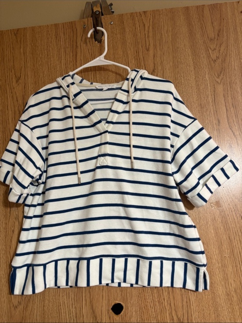 Jane + Delancey Striped Hooded Short-Sleeve Pullover - White & Navy